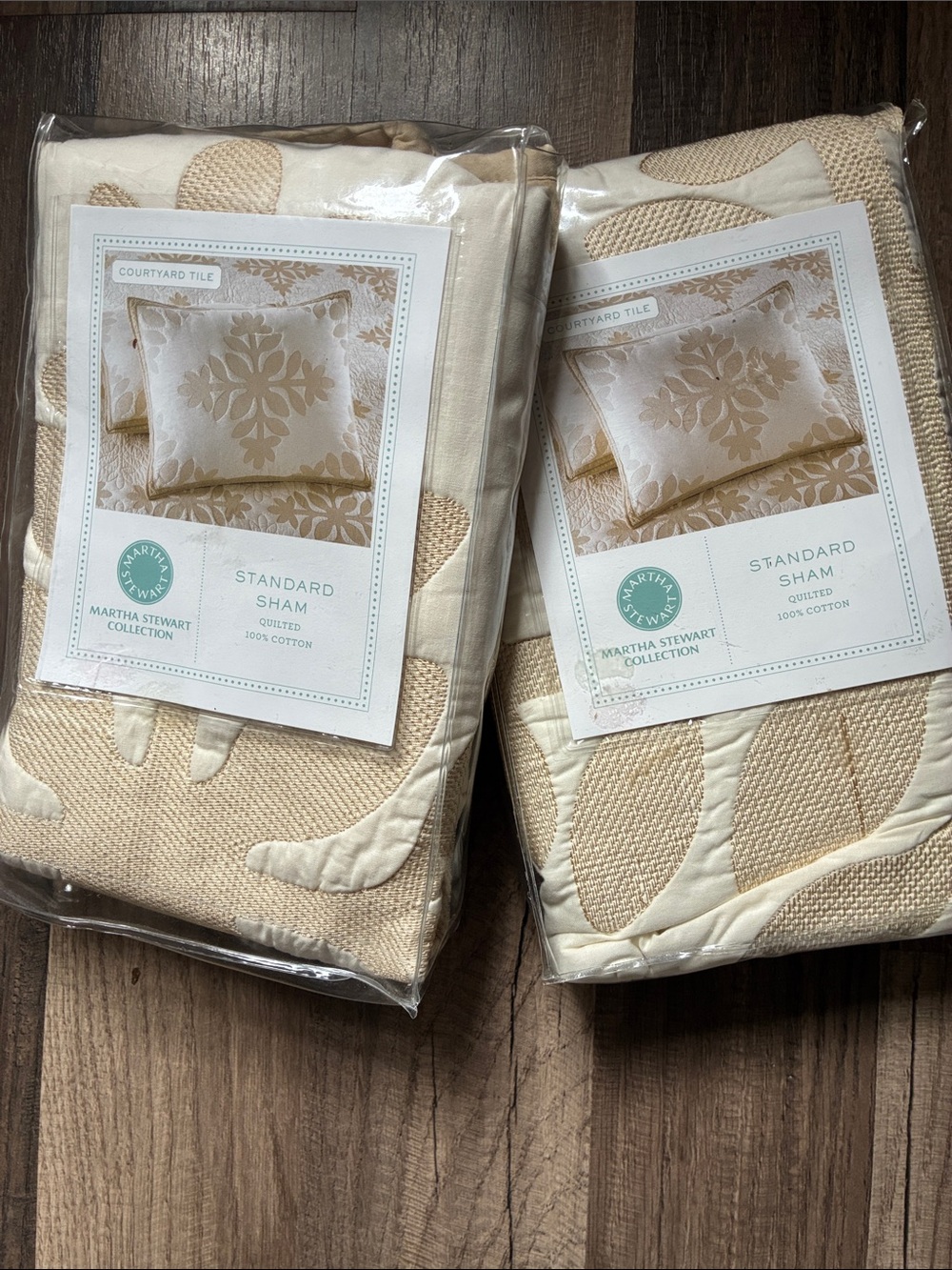 Pair Of Martha Stewart Courtyard Tile Standard Shams- Cream & Beige